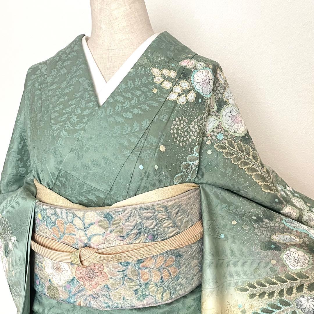 デイブ様リクエスト辻が花付下げ訪問着 正絹着物トールサイズ裄丈67帯セット