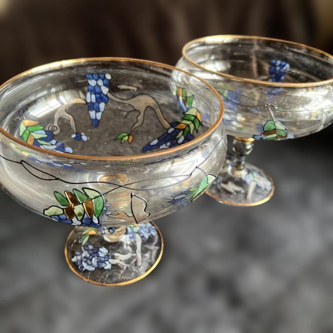 葡萄と葉のデザイン ガラスの器　2個セット