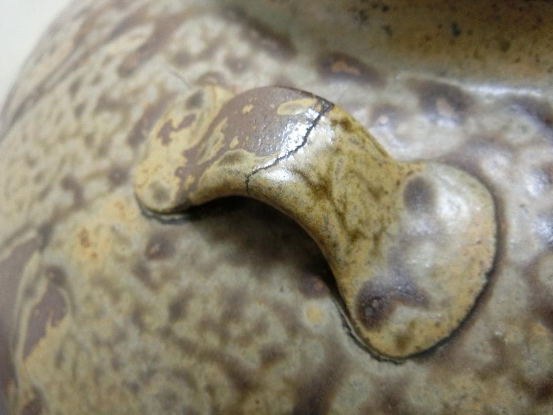 飾って！【壺　3耳壺 流れ釉　緑釉垂れ釉　景色抜群　丹波】鑑賞陶磁器　インテリア