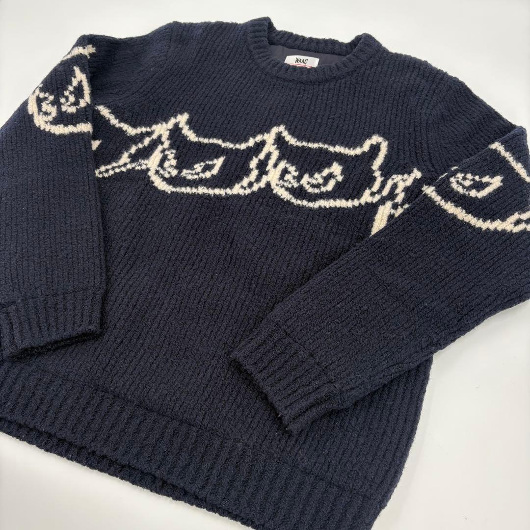 美品　WAAC ワック ニット 裏地付き ウール ネイビー M相当 775ゴルフ