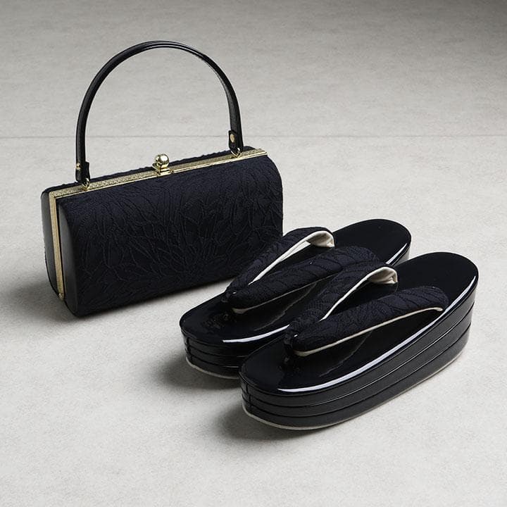 【新品】振袖用 草履バッグセット　ジャガード織り　黒　草履24cm