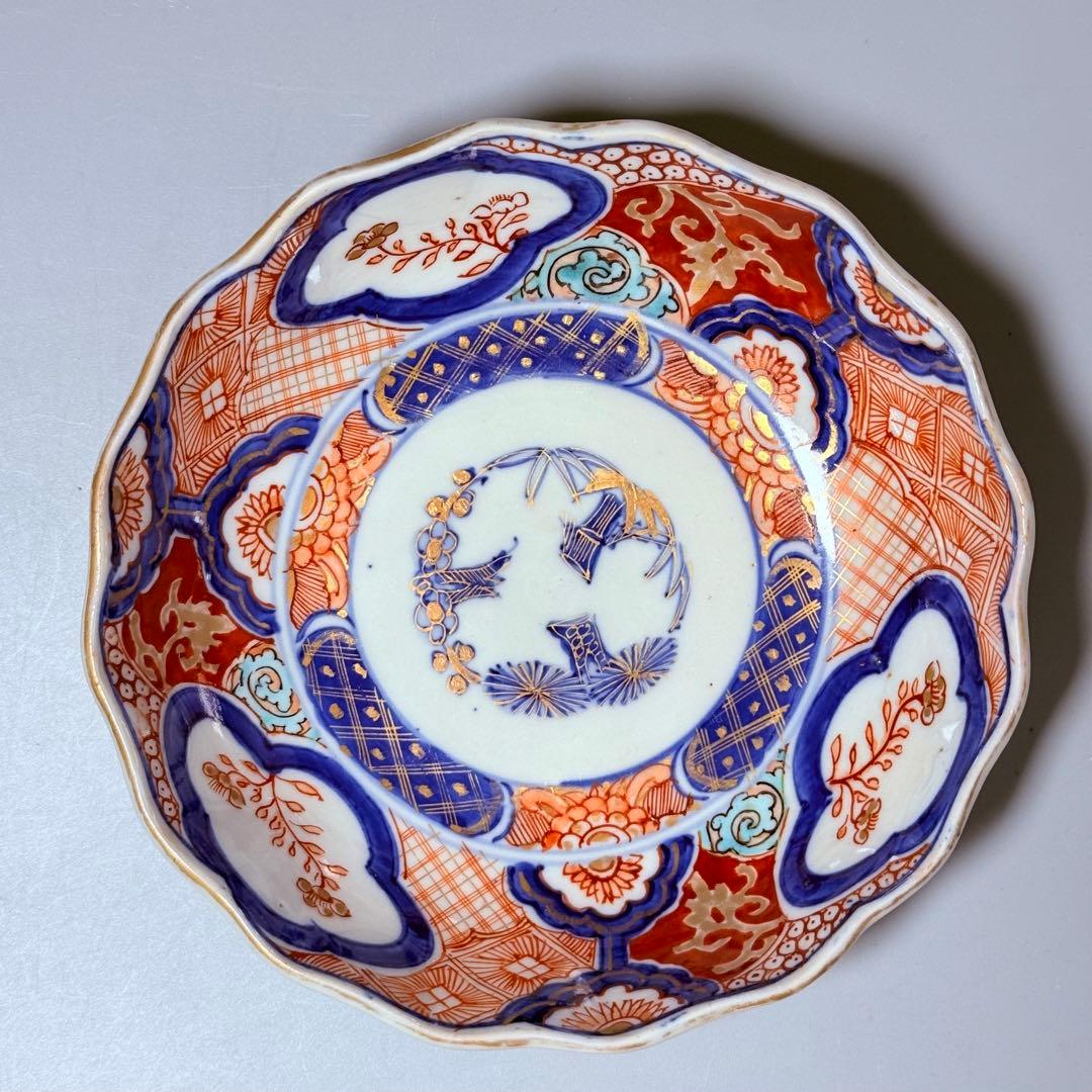 古伊万里　色絵松竹梅なます皿　五客　蛇の目高台　赤絵　緻密な絵付け　古器を楽しむ