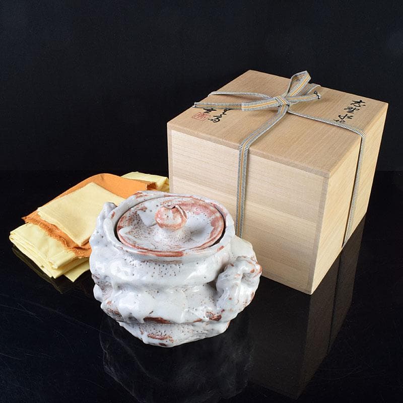 1080一無斎（一ム斎）作　志野水指　銘「知恵泉」　共箱　M　R9180H