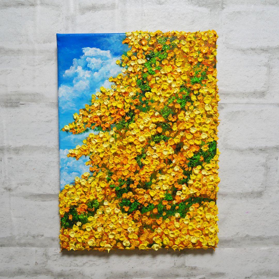油絵 油彩 油彩画 絵 絵画【青空のミモザ】F4号