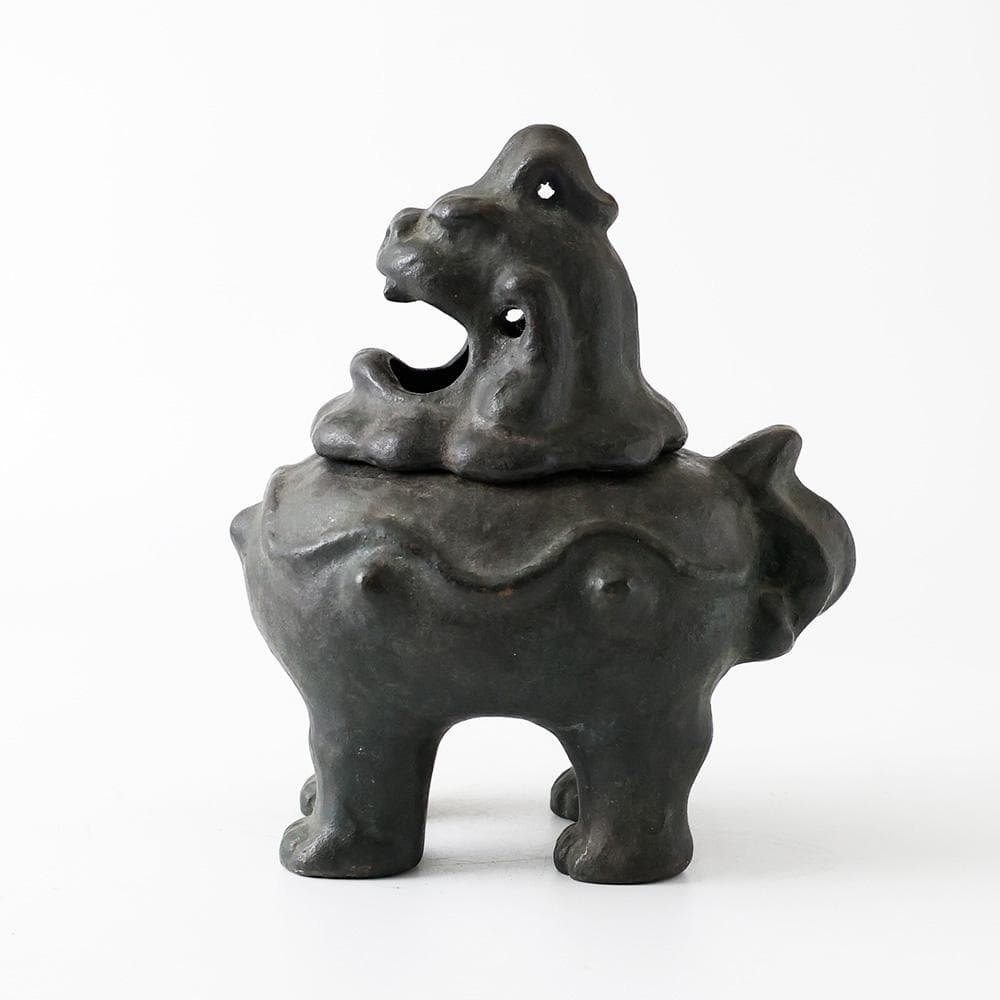 李王家 朝鮮美術品製作所謹造製 古銅 獅子香炉 2836g高さ22㎝李朝中国美術