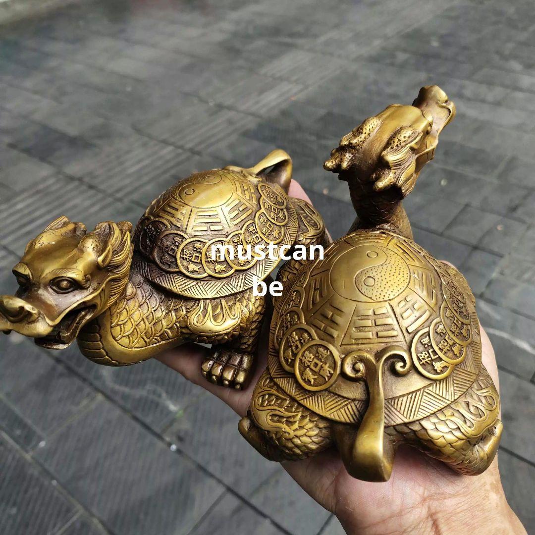 銅製 龍頭亀 八卦銅亀 応接間 書斎 茶室 執務室 開運 風水 辟邪 工芸品置物