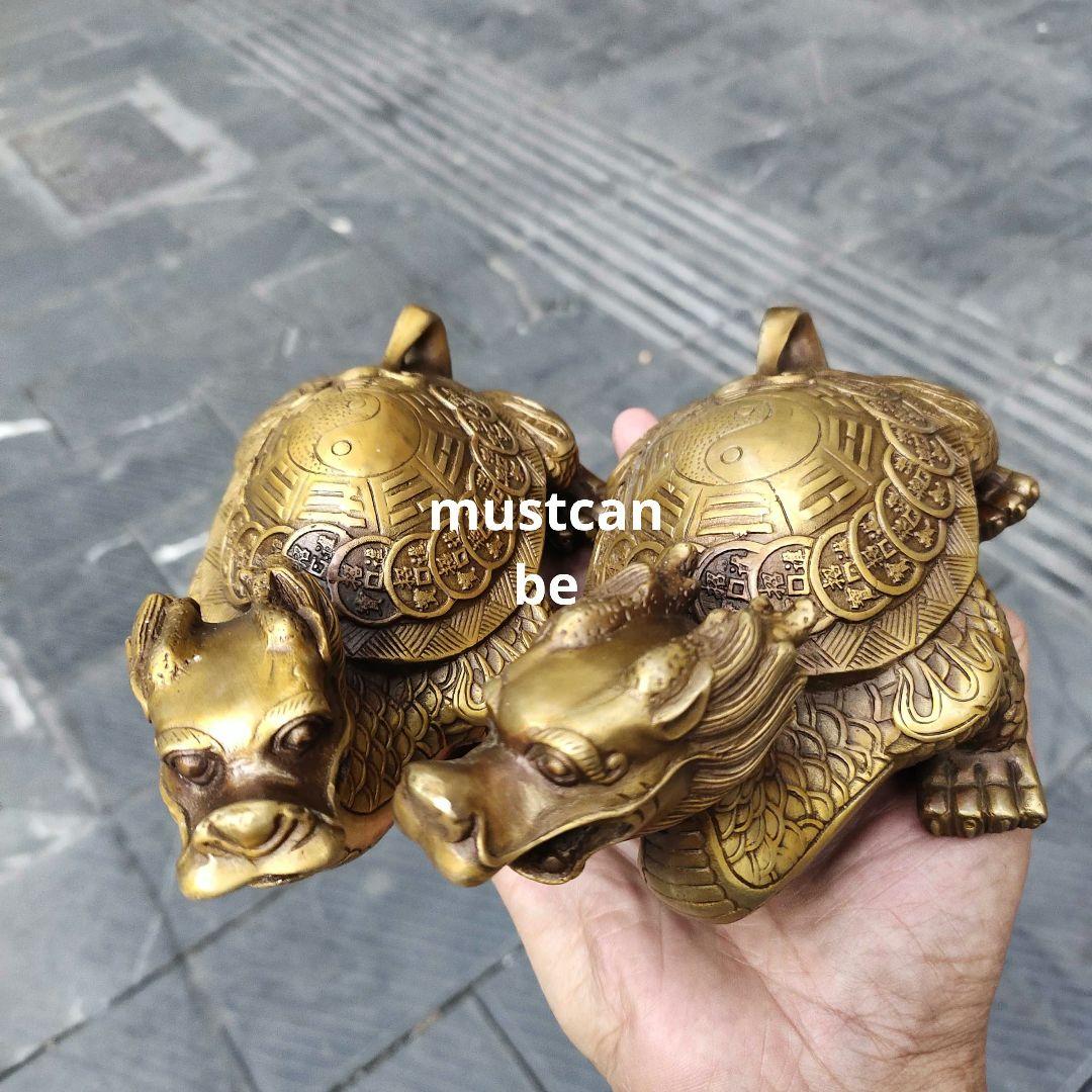 銅製 龍頭亀 八卦銅亀 応接間 書斎 茶室 執務室 開運 風水 辟邪 工芸品置物