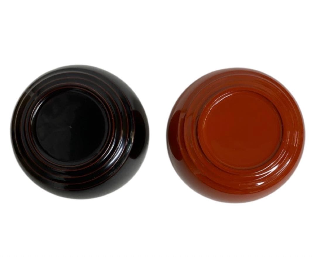 未使用品　輪島塗　夫婦椀 洗朱 黒 天然木 二客揃 漆美堂　25ス327