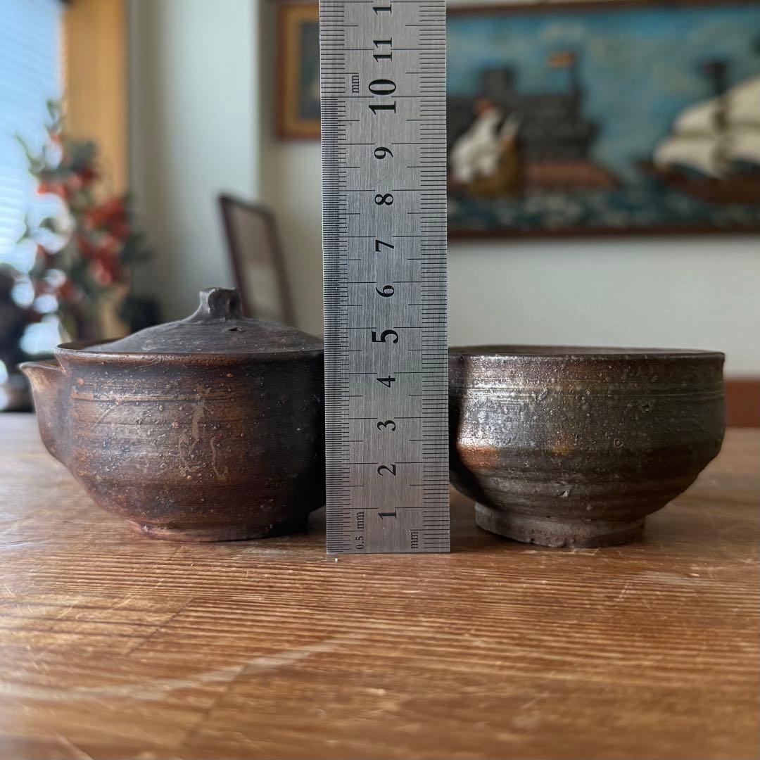 SNT454 真作 備前焼 人間国宝 藤原啓 宝瓶 湯冷し 二点 宝瓶直しあり