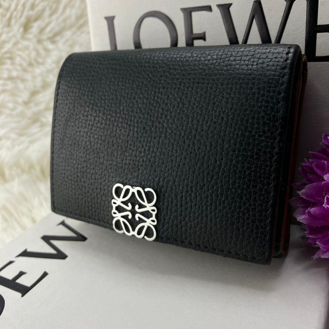 極美品✨ロエベ 三つ折り財布 トライフォールド レザー ブラック 現行