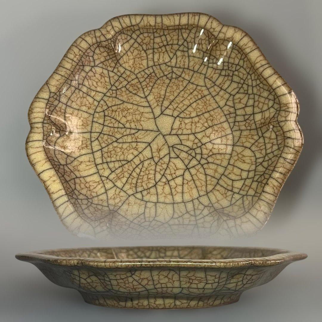 唐物 哥窯稜花盤 中国美術 古玩 SH22