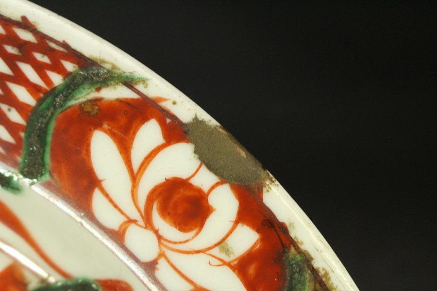 茶道具 唐物 呉須赤絵 鳳花紋 皿 φ25.5cm 中国美術(A928)