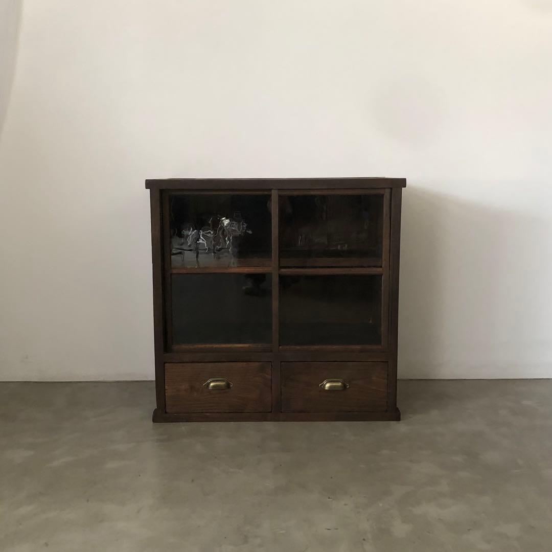 レトロ　アンティーク　古道具　古家具　古民家　ガラス棚　食器棚　箪笥　引き出し