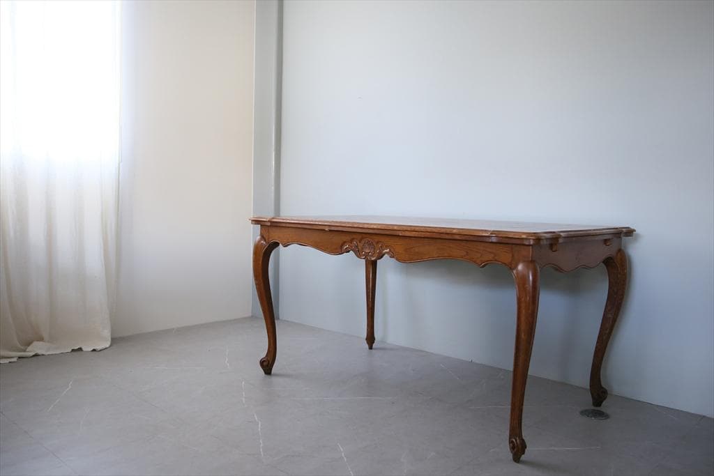 フランスアンティーク猫脚ダイニングテーブル/伸張式木製机/6人用(90-84)