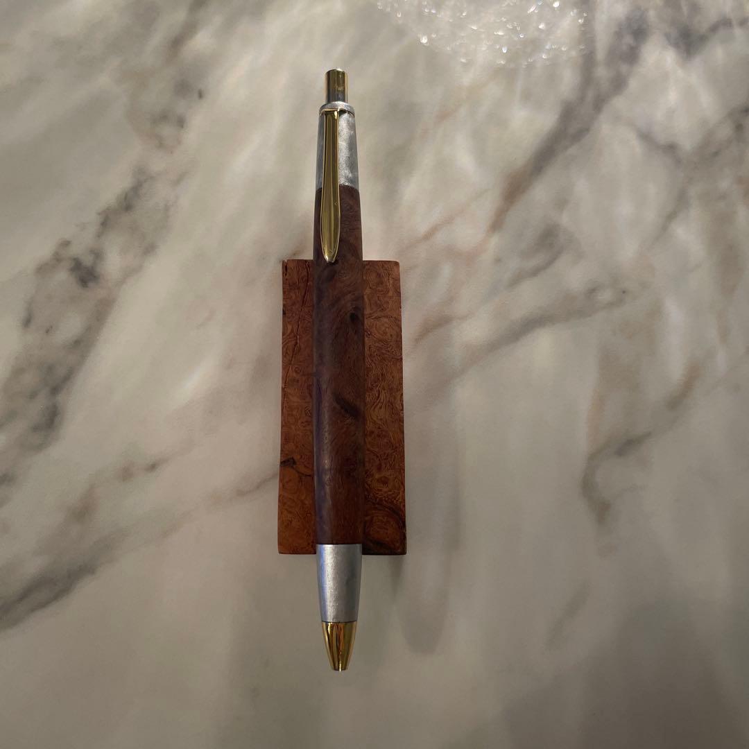 野原工芸似　花梨瘤　シャープペンシル　ゴールド　斑紋純銀色仕様