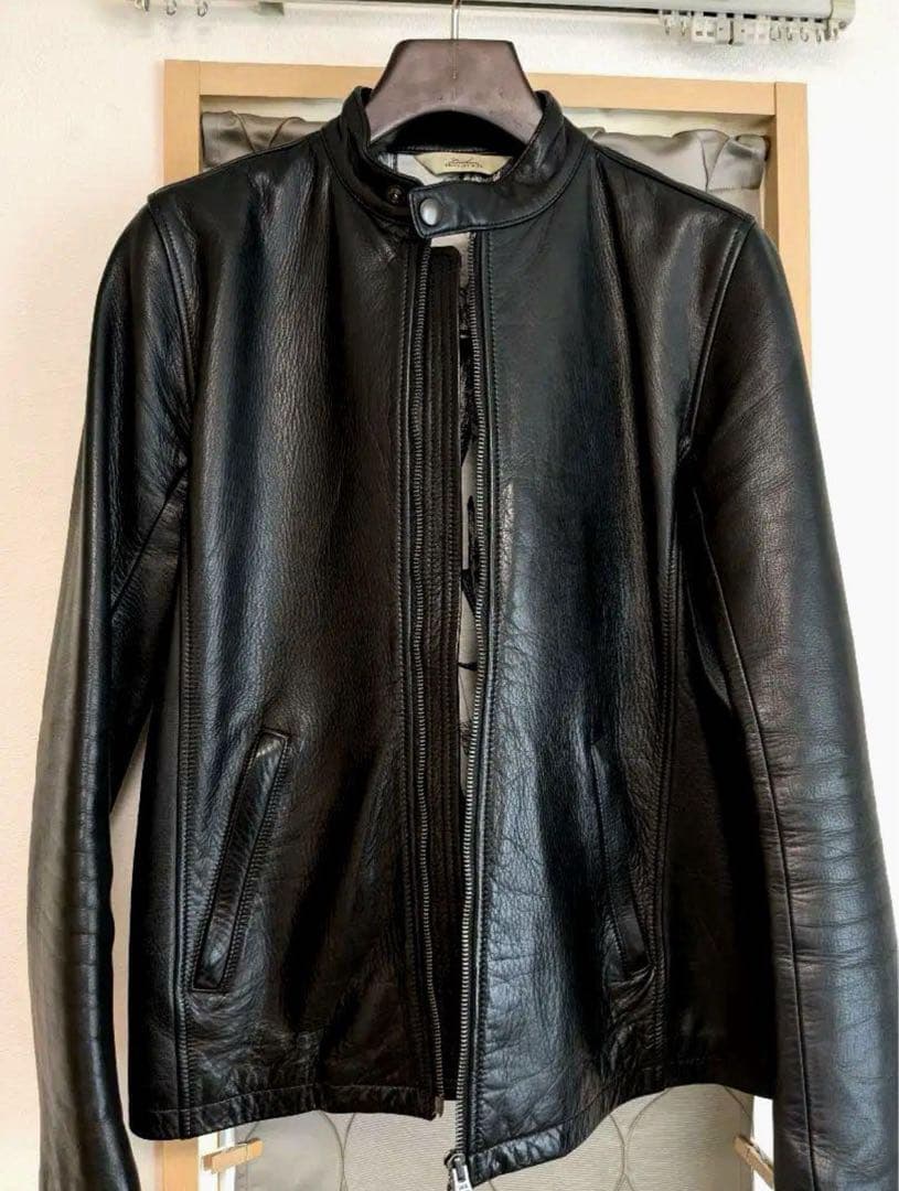 定価7万円 冬向け 厚手 レザー ライダース 馬革 SHIPS JET BLUE