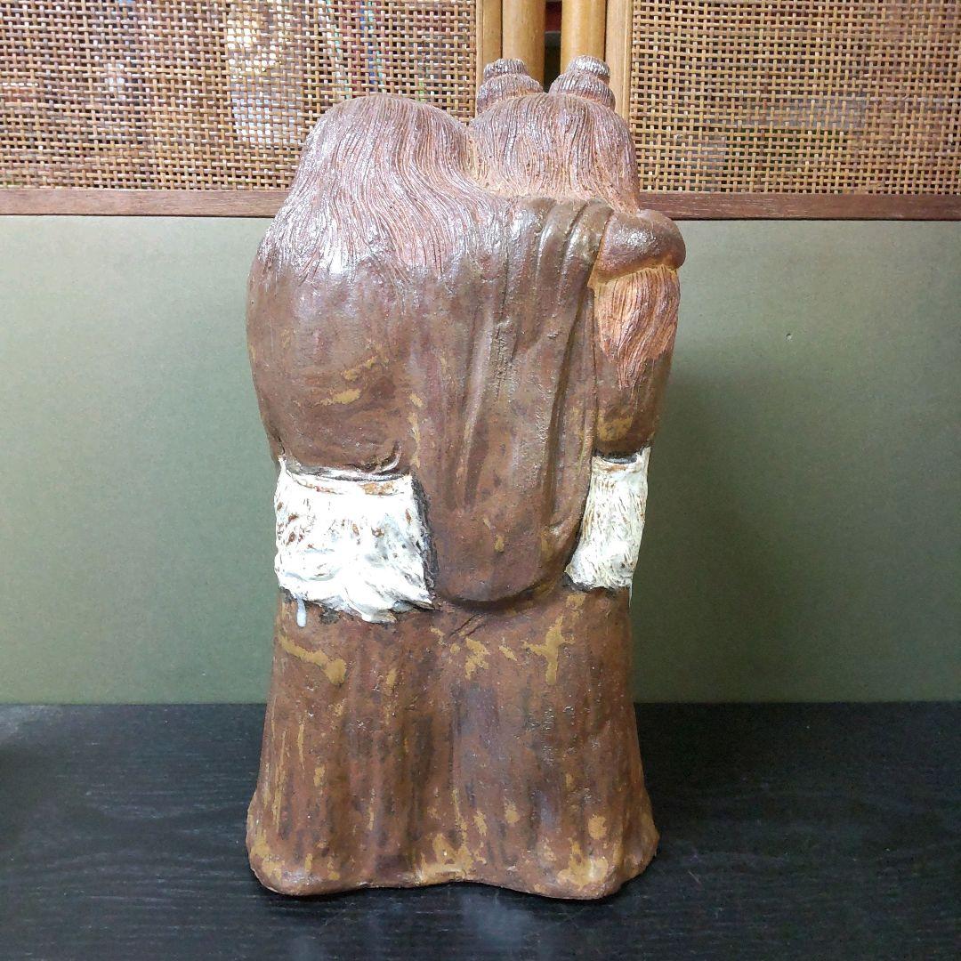 (767)✿唐津焼★三代陶痴作★寒山拾得の像★破魔おまけ付き★