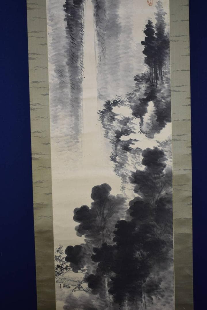 真作/三井飯山/瀧山水画賛/布袋屋掛軸HE-789