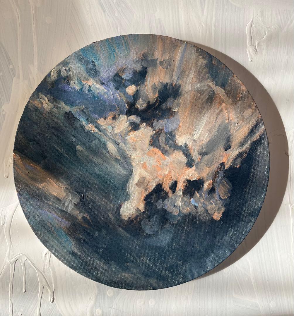 直径30㎝「空の様子２」油彩・絵画・原画・丸形・アートパネル
