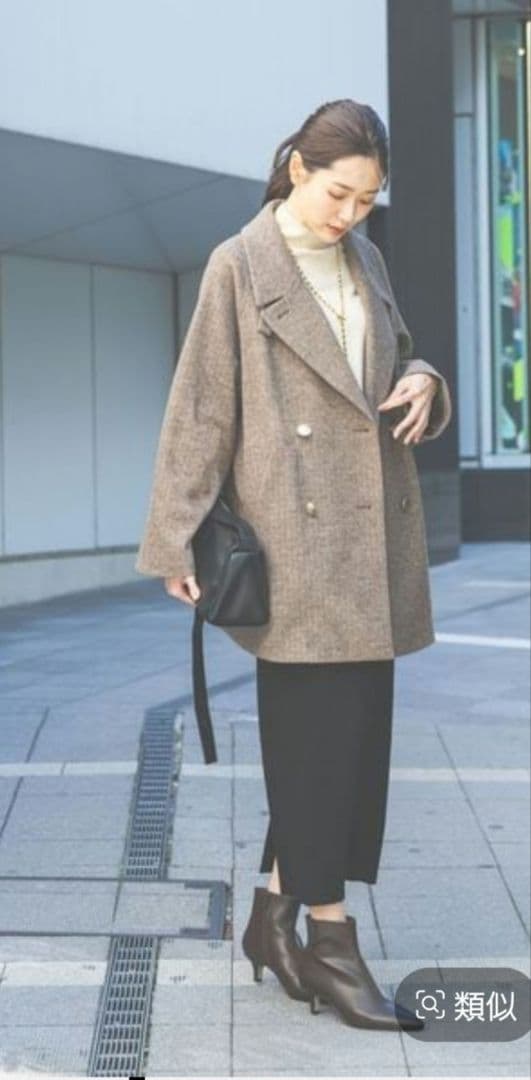 Global work 軽やかストレッチ襟2wayミドルコート Mサイズ