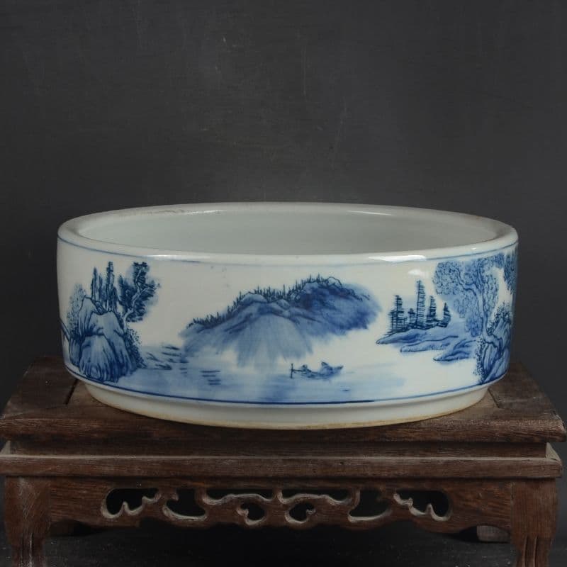 鯖山水  庭楼  筆洗  水仙の鉢  陶磁器 装飾品 現代工芸品美術品 置物