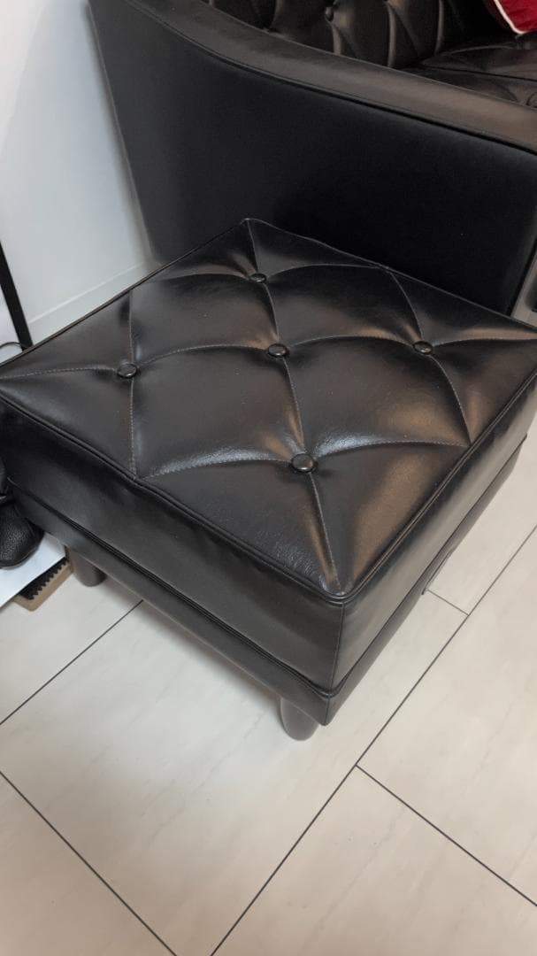 カリモク60 レザーブラック オットマン　ミッドセンチュリー