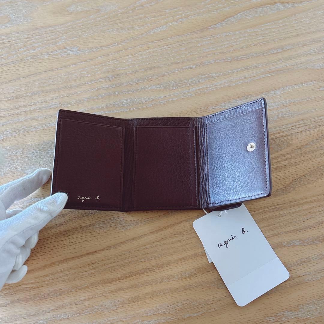 アニエスベー ミニ財布 本革 ブラウン 三つ折り財布 茶 ミニウォレット 新品