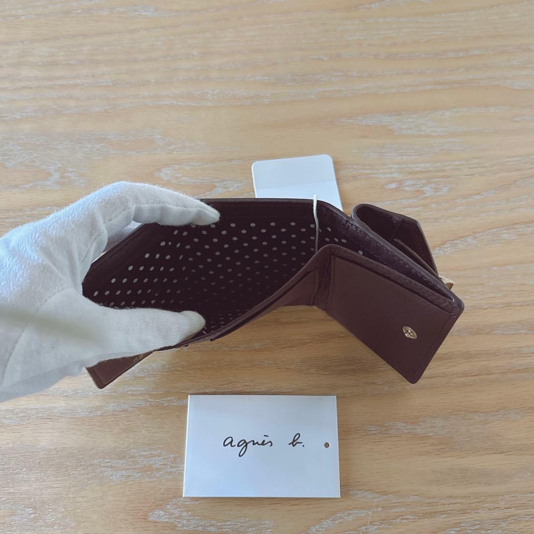 アニエスベー ミニ財布 本革 ブラウン 三つ折り財布 茶 ミニウォレット 新品