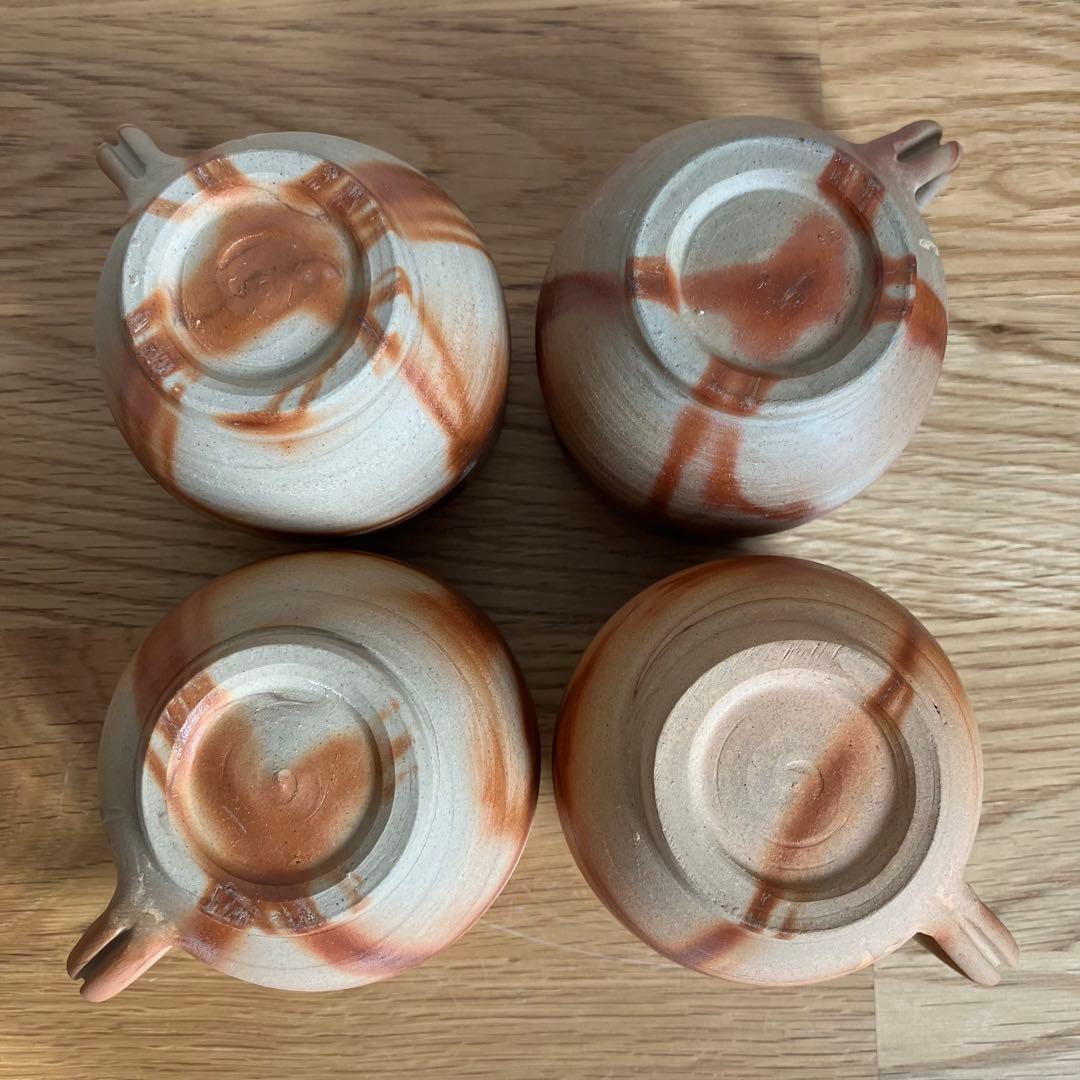 備前焼　カップ&ソーサー　4組　火襷