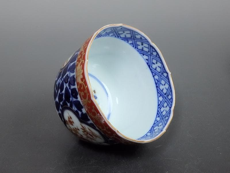 大聖寺伊万里　染錦　窓絵　葉唐草の図　向付　２客　D686AS-BDu