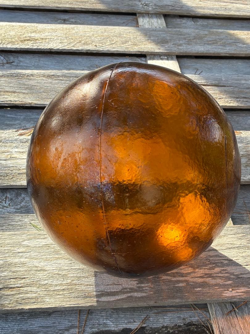 琥珀色　ガラス浮き玉　特大サイズ直径約40cm ヘソ無し　レアカラー