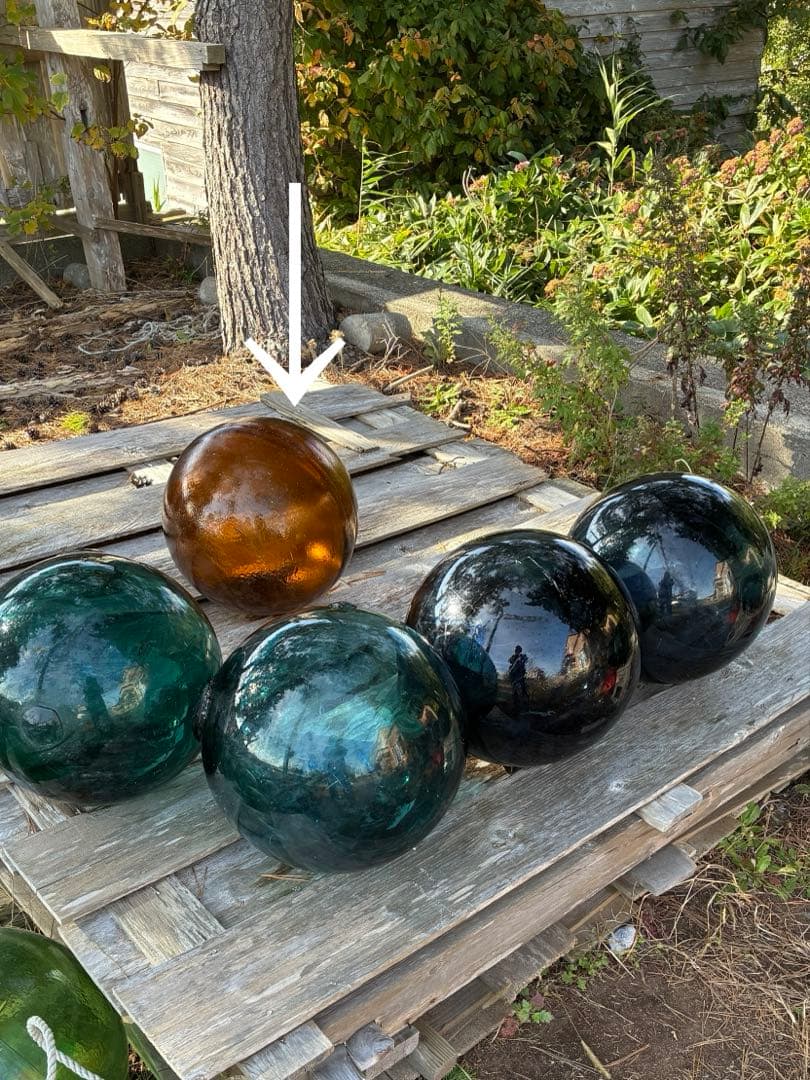 琥珀色　ガラス浮き玉　特大サイズ直径約40cm ヘソ無し　レアカラー