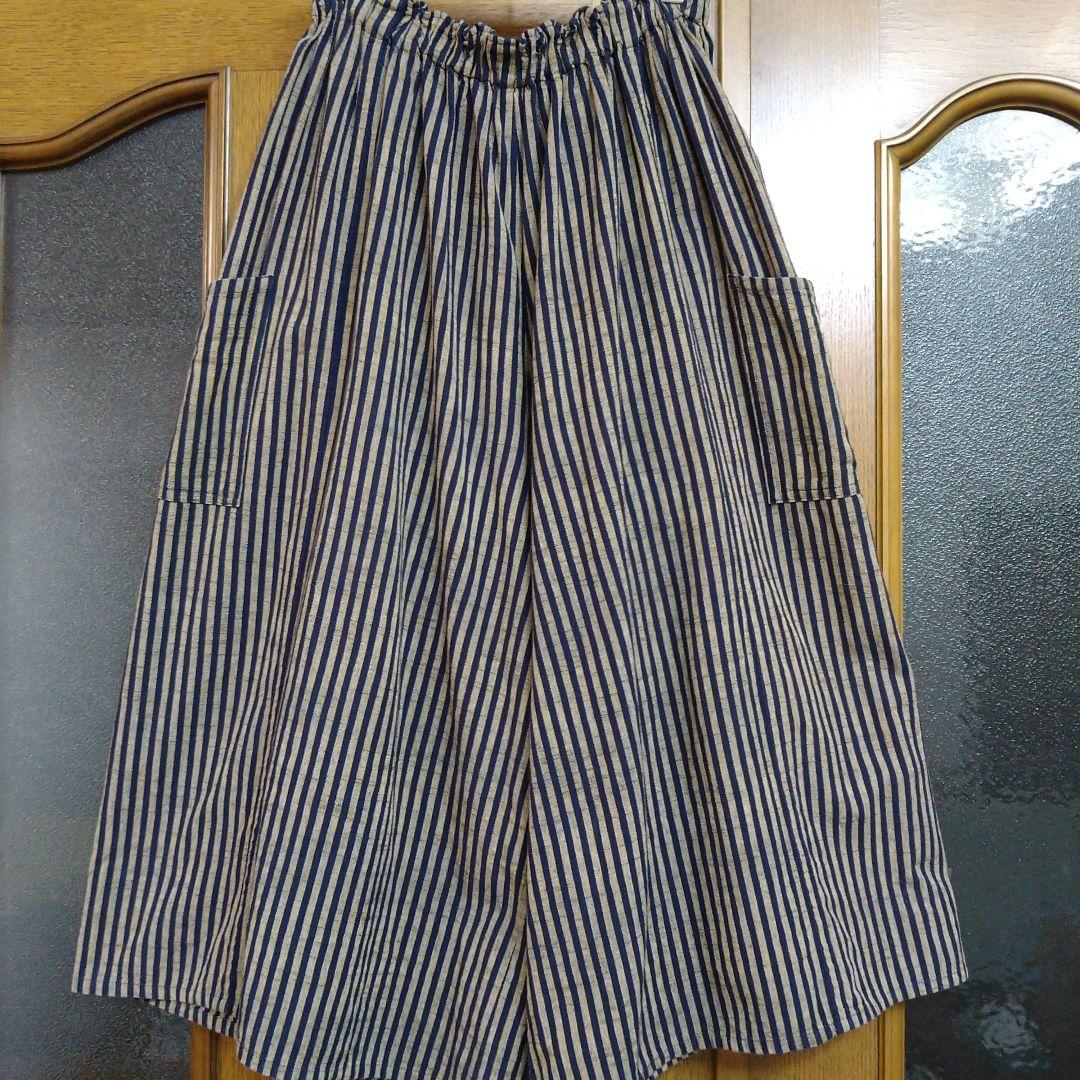 【ヤンマ産業 】会津木綿YAMMAキュロット ガウチョパンツ　棒縞