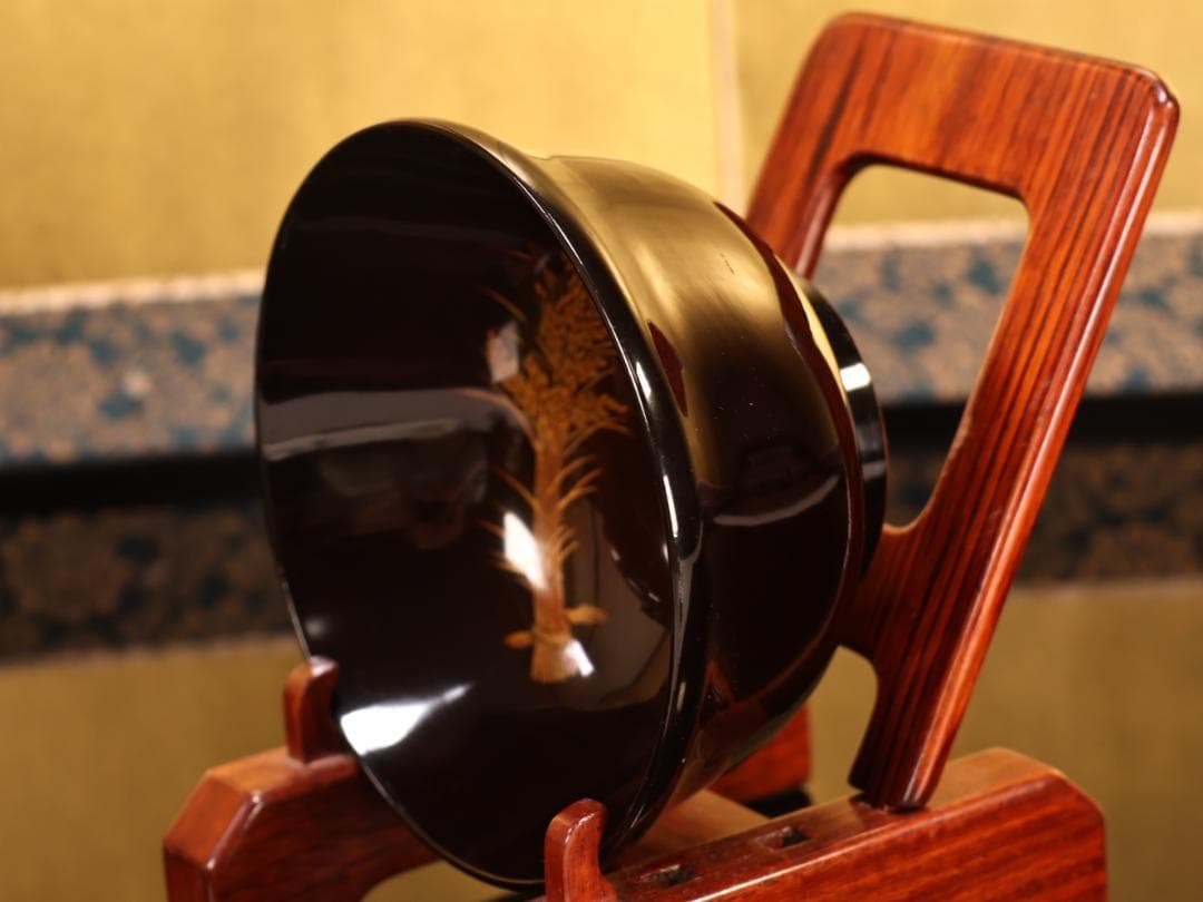 BK408　時代輪島塗　稲穂雀図金蒔絵　吸物椀　二客　木製　茶道具 懐石 会席