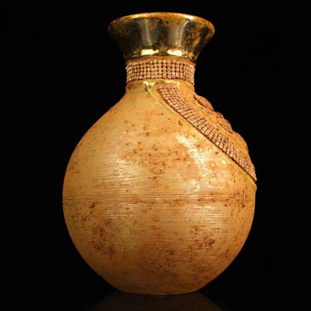 中国古美術・旧蔵宝石鎏金瓷器花瓶・純手作り・茶道具・置物・観賞瓶・文房具・時代物