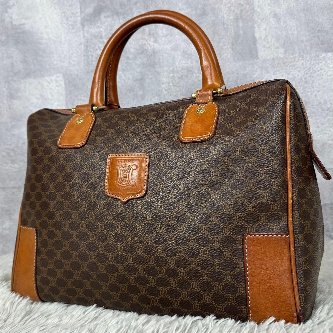 超希少品 CELINE セリーヌ PVC レザー マカダム ボストンバッグ 茶