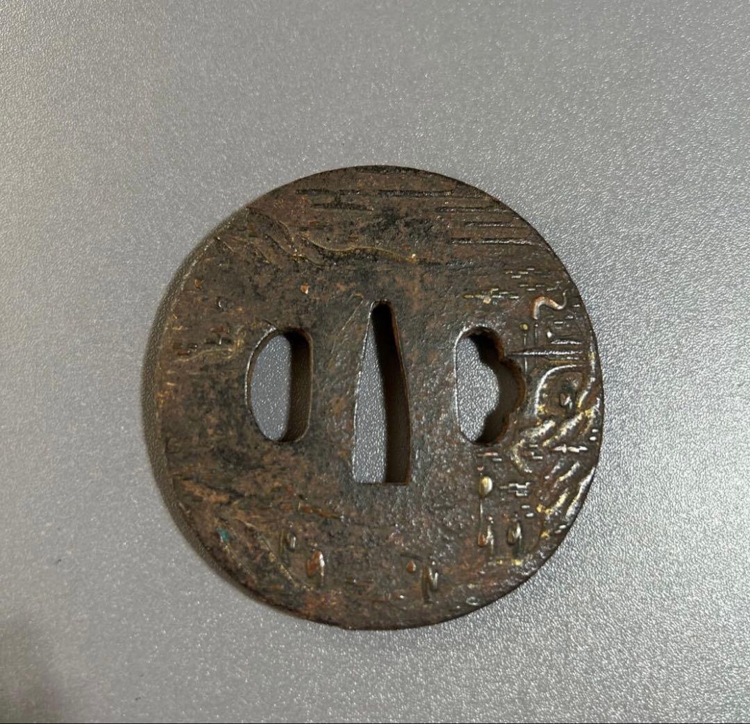 刀鍔 鐔 若芝 在銘　骨董　アンティーク　 時代物 刀装具 日本刀