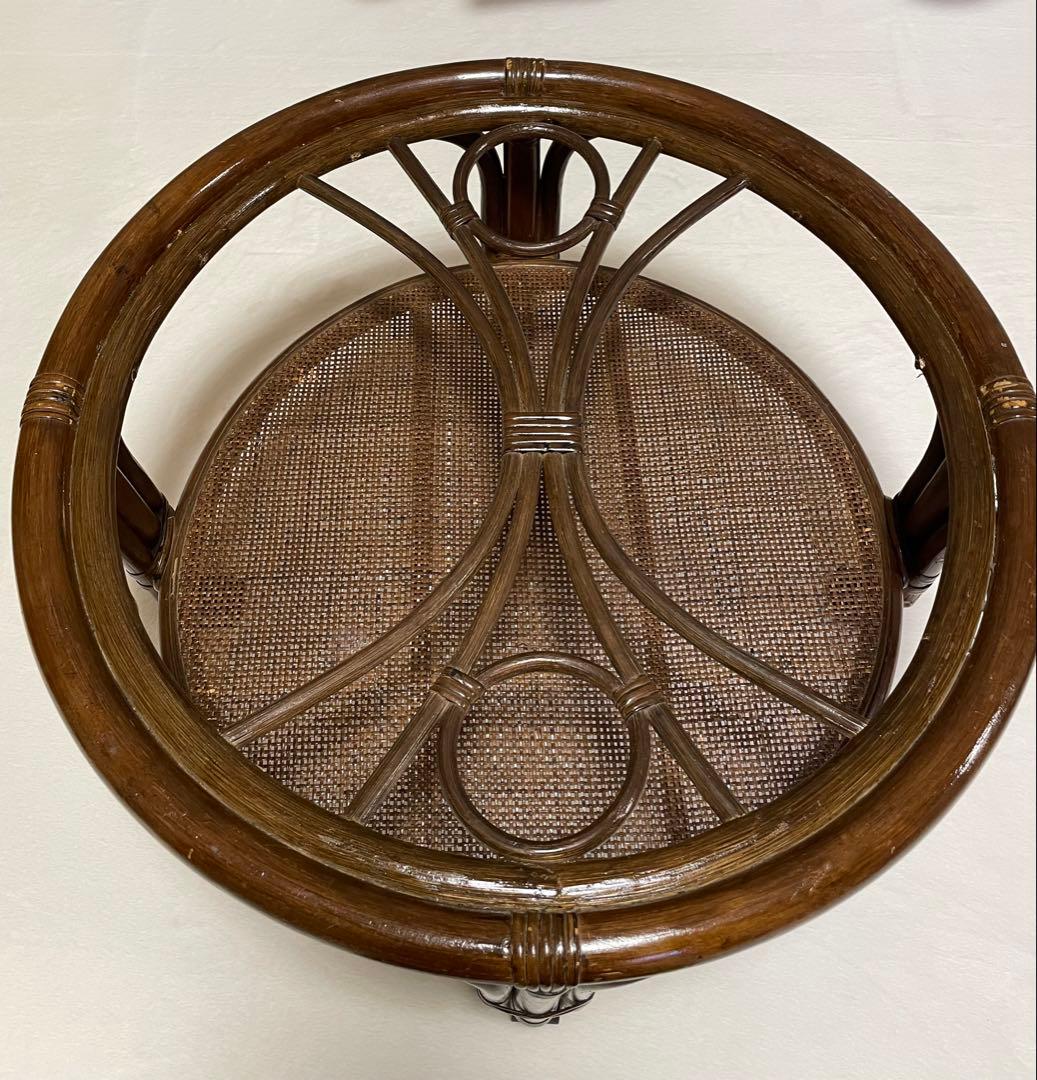 ラタン キャスター付き ガラステーブル コーヒーテーブル アジアン ビンテージ