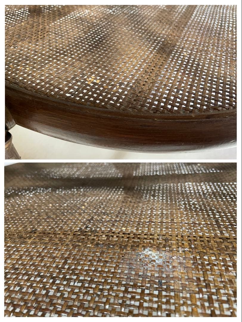 ラタン キャスター付き ガラステーブル コーヒーテーブル アジアン ビンテージ