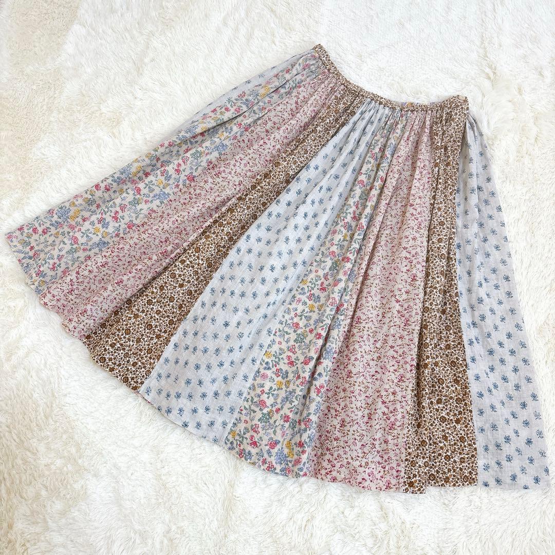 希少☆45R パッチワーク コットン フレアスカート 花柄 日本製 フラワー