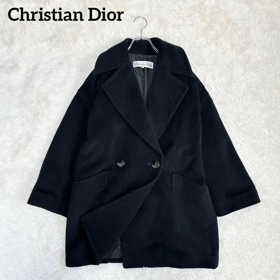 極美品 クリスチャンディオール アンゴラ混 ウールコート ダブル ヴィンテージ黒