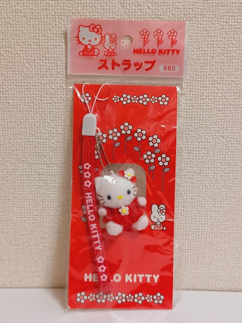 ハローキティ　マスコット　ストラップ　平成レトロ　2000年　赤　ドレス
