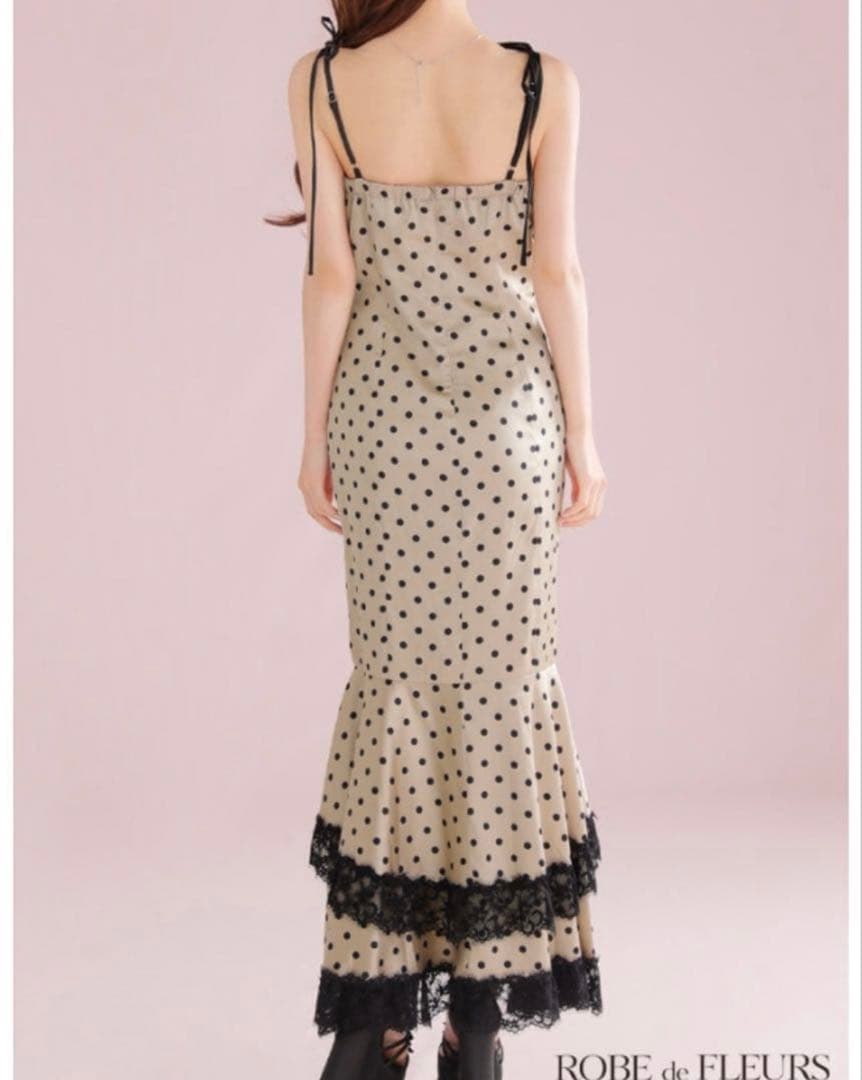 【ローブドフルール】 ドットサテンフリルロングドレス