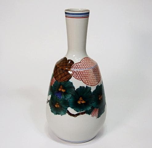 高さ29㎝　芸術院会員　文化勲章受賞　二代浅蔵五十吉　色絵松韻花瓶　M61