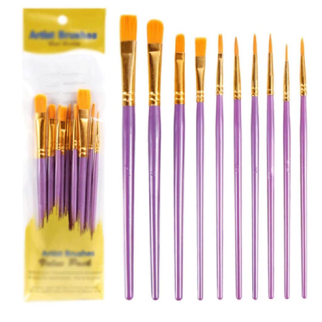 TREXD 油彩 水彩 ブラシセット10本 絵画 ネイル 絵の具 筆 紫 可愛い