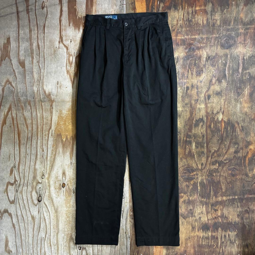 90s ポロチノ ２タック チノ パンツ ブラック 30×30 VINTAGE