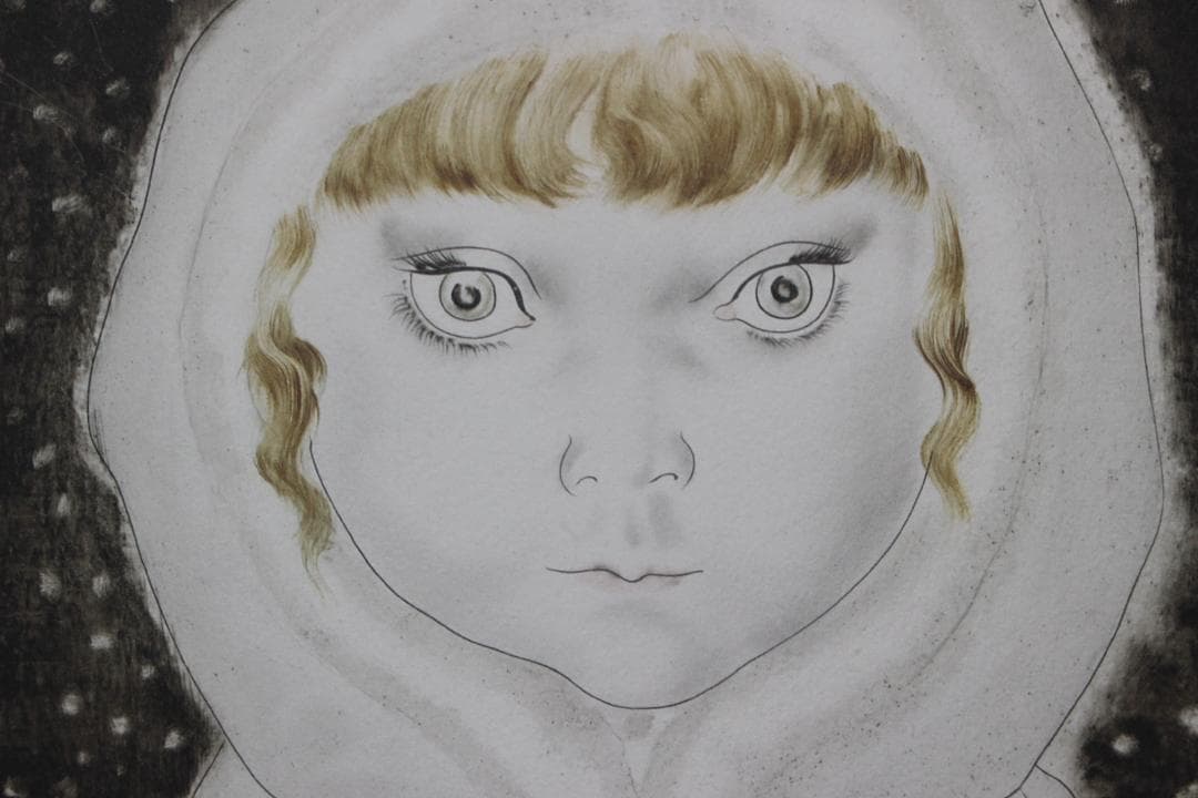 藤田嗣治 エスタンプリトグラフ「白い頭巾の少女」販売証明書付き 8/75