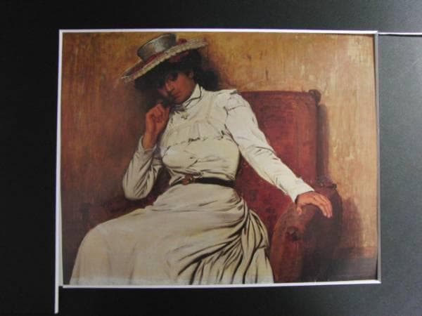 鹿子木孟郎、少女、希少画集画、新品額装付、状態良好