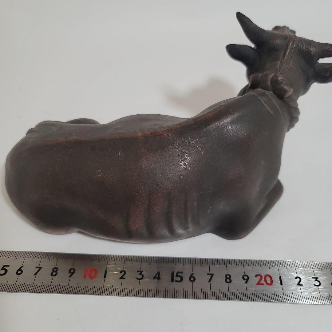 備前焼？牛の置物 ダークブラウン 約20cm