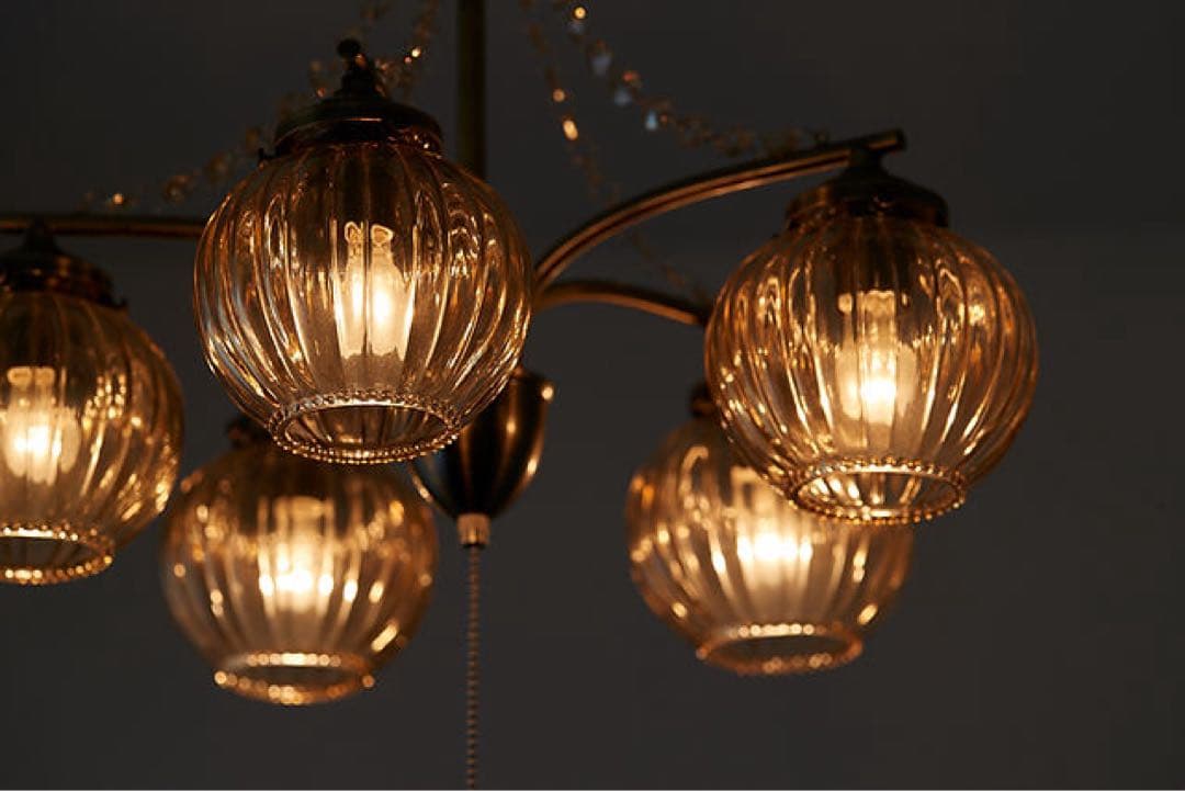 インターフォルム リプリ プリーツガラスのシーリングライト 5灯 アンティーク調